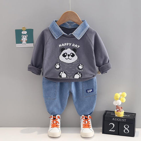 Spring and Autumn Boys Long Sleeve Pants Two-Piece Set